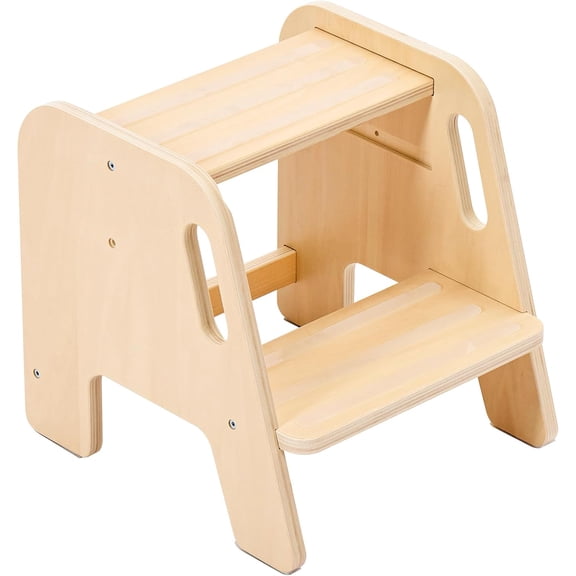 Step Stool for Toddler Kids Wooden  Height Adjustable 2-Step Ladder with Handles  Bathroom Sink Kitchen Bedroom Potty Training  Non-Slip Safety Design for Children 18 Months+