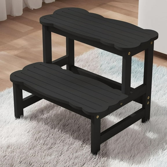 Step Stool for Toddlers - Two Step Stools Toddler 300 lbs Capacity with Safety Non-Slip Design, Bamboo Step Stool for Bathroom, Kitchen Dual Height Step Stools for Kids Black