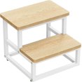 thumbnail image 1 of Step Stool, Wood and Metal Stepping Stool for Adults with Round Corner, Bedside Steps for High Beds, Small Foot Stool for Bedroom Kitchen, 500LB Load, Light Brown + White, 1 of 13