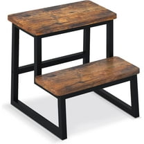 Step Stool for Adults,Holds up to 500Lb,Heavy Duty Sturdy Two Step Stool for Kichen/Bathroom/High beds, Wooden&Metal Frame, Non-Slip Pads