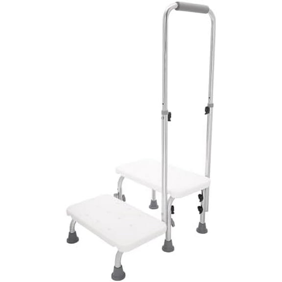 Step Stool with Handle and Non-Skid Platform,Adjustable Heavy Duty 2 Steps for Adult, Seniors, Handicap Holds up to 220 lbs, White$$Office