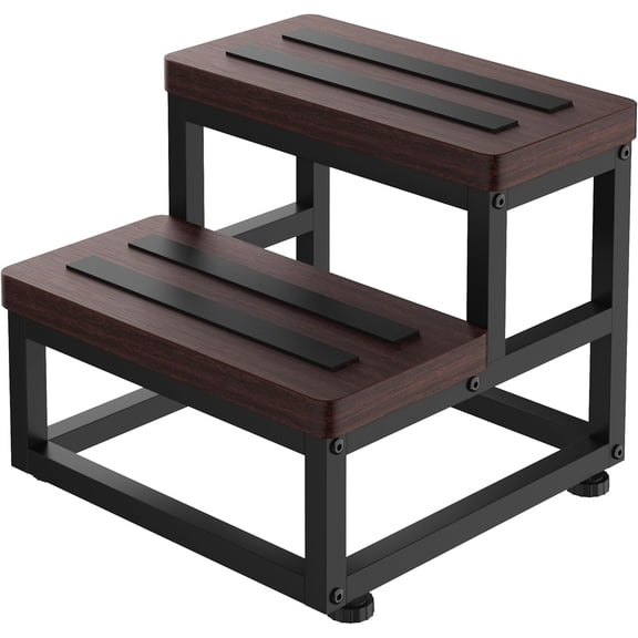 Step Stools for Adults Kids, Heavy Duty Stepping Stool Wooden Bed Step Stools for High Beds, Non-Slip 2 Bedside Foot Stool with 500 Lb Capacity for Bedroom Kitchen Bathroom Outside,Easy Assembly,Teak