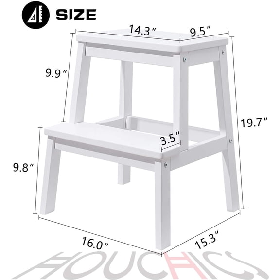 Step Stools for Adults, Wooden Step Stool with 400 lb, Wood Step Stool, Adults Step Stool, Step Stool for Bedside, Step Helper for Kitchen, Bathroom, Bedroom (White)