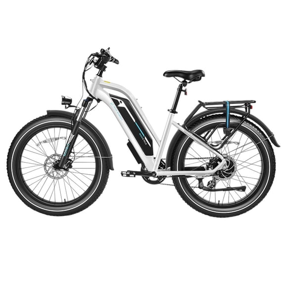 Step-Thru Electric Bike Motor with 100Nm Torque, 52V 20Ah Battery, 28mph Max Speed, 100 Miles Range, Hydraulic Disc Brakes, Adjustable Suspension, Shimano 7-Speed, White Magicycle Cruiser Pro
