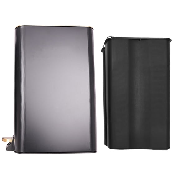 Step Trash Can 12L / 3.17 Gallon, Soft-Close Pedal Garbage Can with Removable Inner Bucket, Carbon Steel Kitchen Bathroom Waste Bin Quiet Operation, Black with Gold Trim