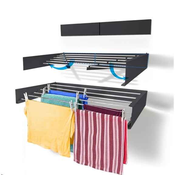 Step Up Products 27.5 in. Retractable Metal Wall Mount Clothes Drying Rack; Industrial Gray