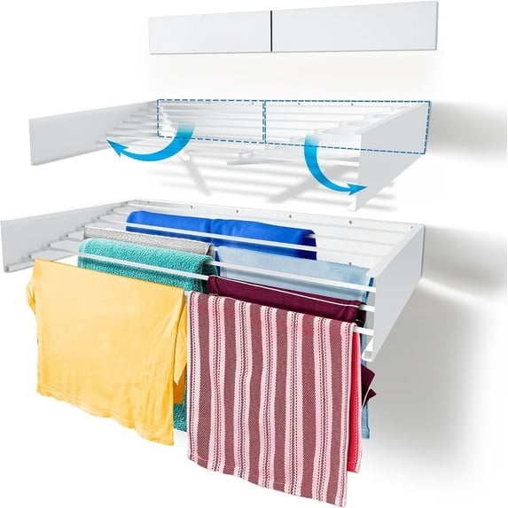 Step Up Products 27.5 in. Retractable Metal Wall Mount Clothes Drying Rack; White