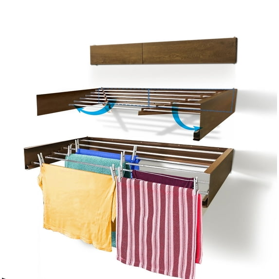 Step Up Products 27.5 in. Retractable Metal Wall Mount Clothes Drying Rack; Wood Look