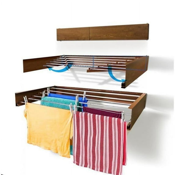 Step Up Products 39.5 in. Retractable Metal Wall Mount Indoor/Outdoor Clothes Drying Rack; Wood Look