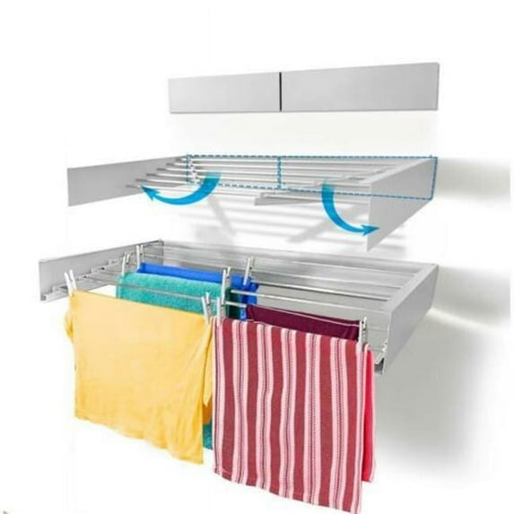 Step Up Products 39.5 in. Retractable Metal Wall Mount Clothes Drying Rack; White