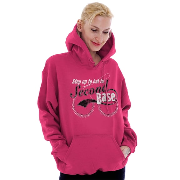 Step Up To Bat For Second Base Women Plus Size Graphic Pullover Hoodie Brisco Brands 2X