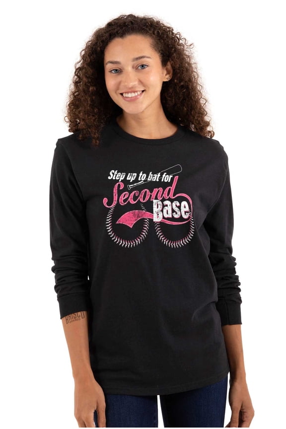 Step Up To Bat For Second Base Women Plus Size Long Sleeve Graphic Tee Brisco Brands 2X