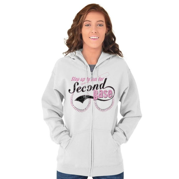 Step Up To Bat For Second Base Zip Hoodie Sweatshirt Women Brisco Brands S