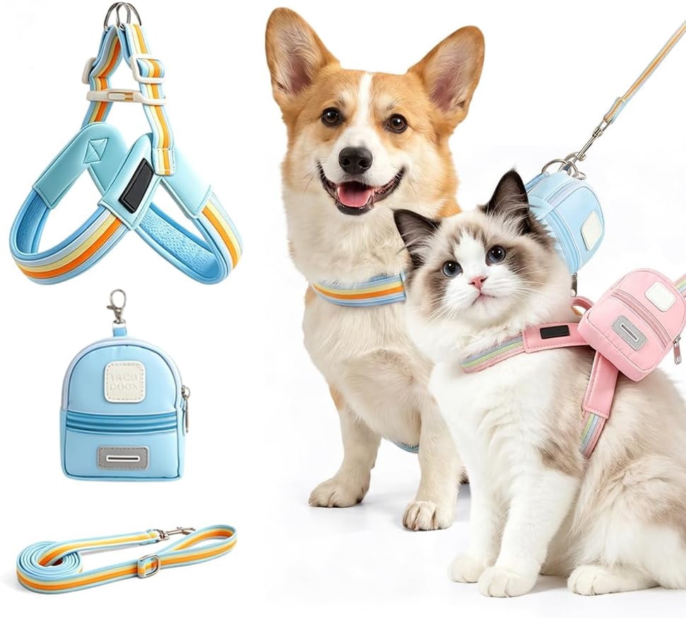Step-in Cat Harness and Leash Set with Backpack, Reflective Mesh Vest