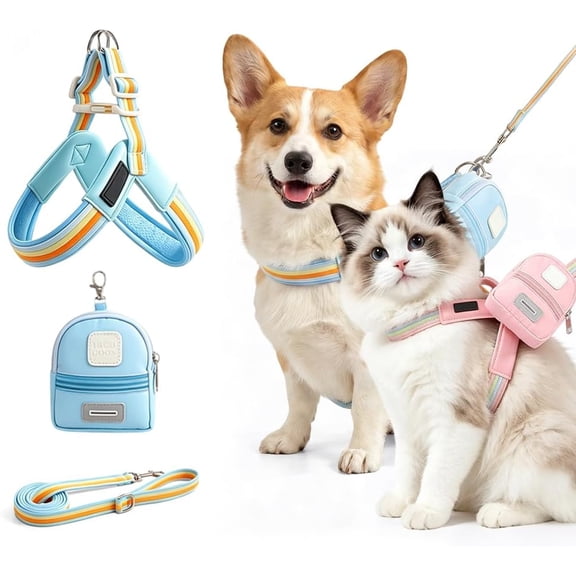 Step-in Cat Harness and Leash Set with Backpack, Reflective Mesh Vest