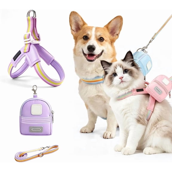 Step-in Cat Harness and Leash Set with Backpack, Reflective Mesh Vest