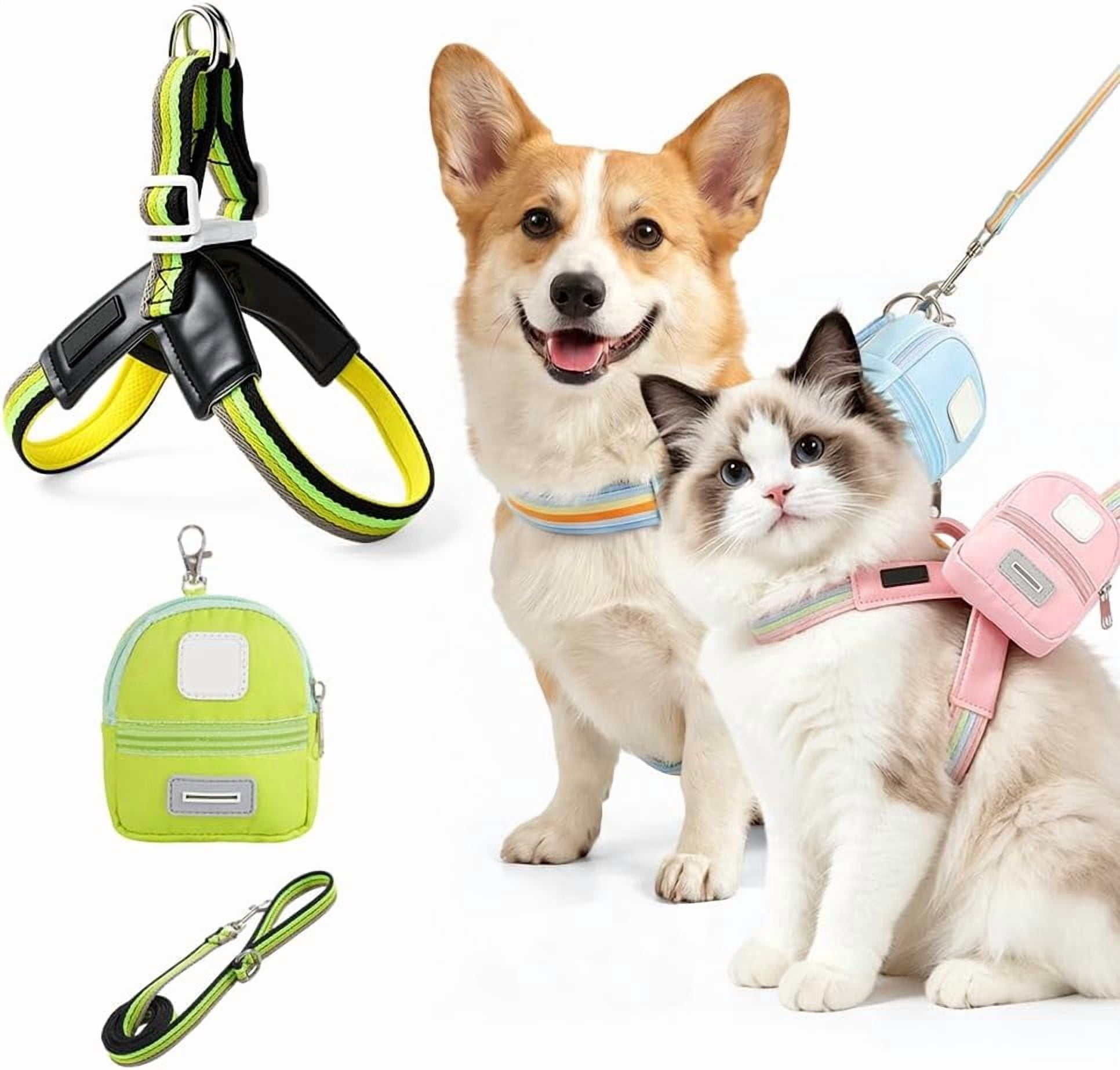 Step-in Cat Harness and Leash Set with Backpack, Reflective Mesh Vest