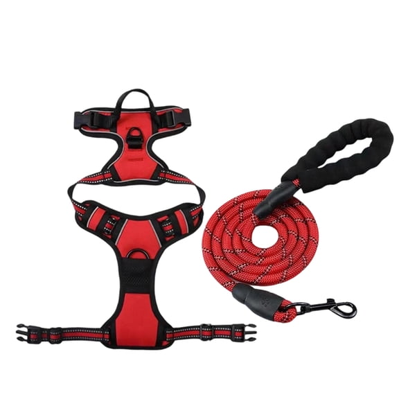 Step-in Dog Harness, Control Training Lead, Soft Padded Pet Vest for Walking, Shock Absorbing Leash Set, Secure Buckle Chest Strap(Red, L)