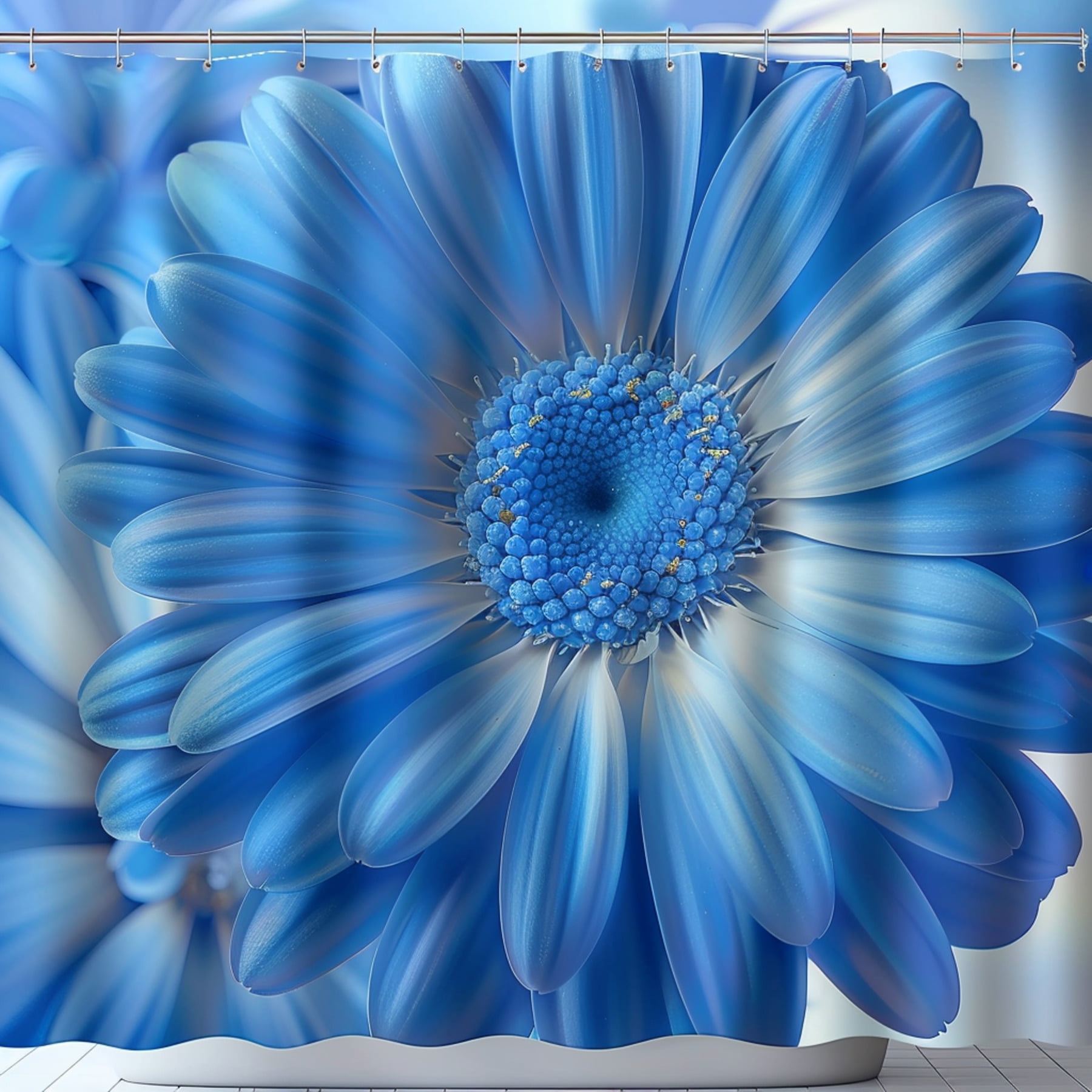 Step into a Dream: Blue Daisy Shower Curtain Hyperrealistic Detail for ...