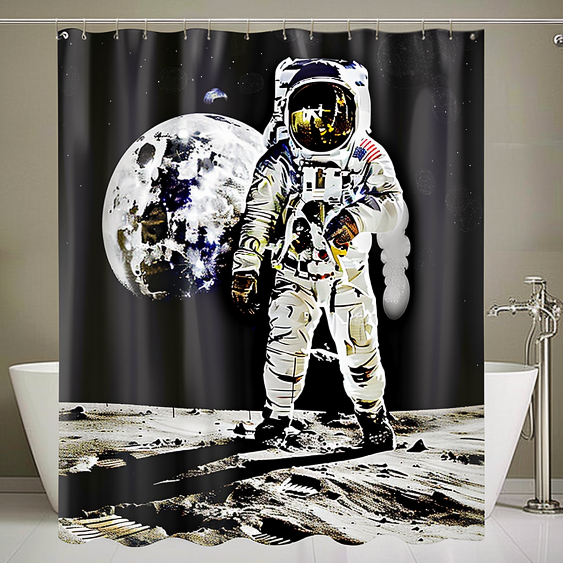 Metero Astronaut Print Pattern Bathroom Shower Curtain