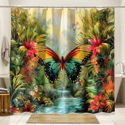 Step into a Tropical Oasis: Dive into a Colorful Jungle with Butterfly Illusions on our Elba Damast Shower Curtain Set 🌿🦋✨