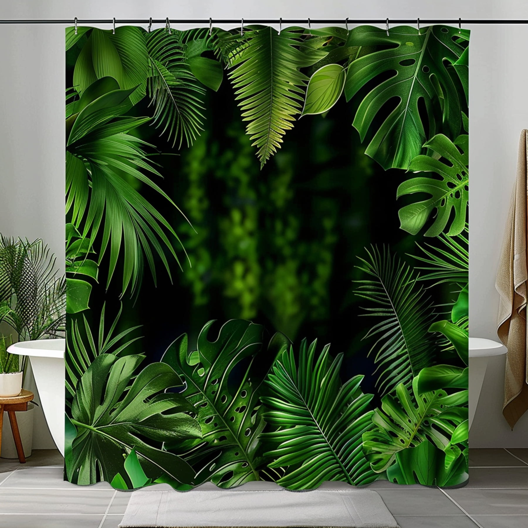 Step into a oasis with our Tropical Rainforest Leaves Shower Curtain