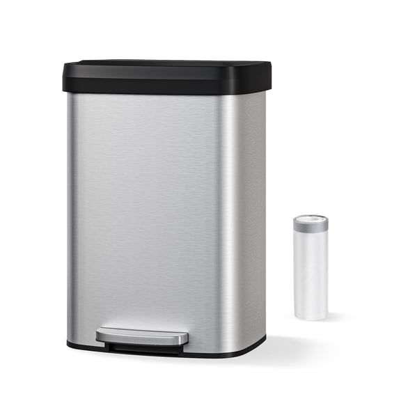 Step-on Stainless Steel Kitchen Trash Can - 13 Gal / 50 L Large Capacity, Rustproof Metal Garbage Bin with Soft Close Lid, Removable Inner Bucket & Rear Handle