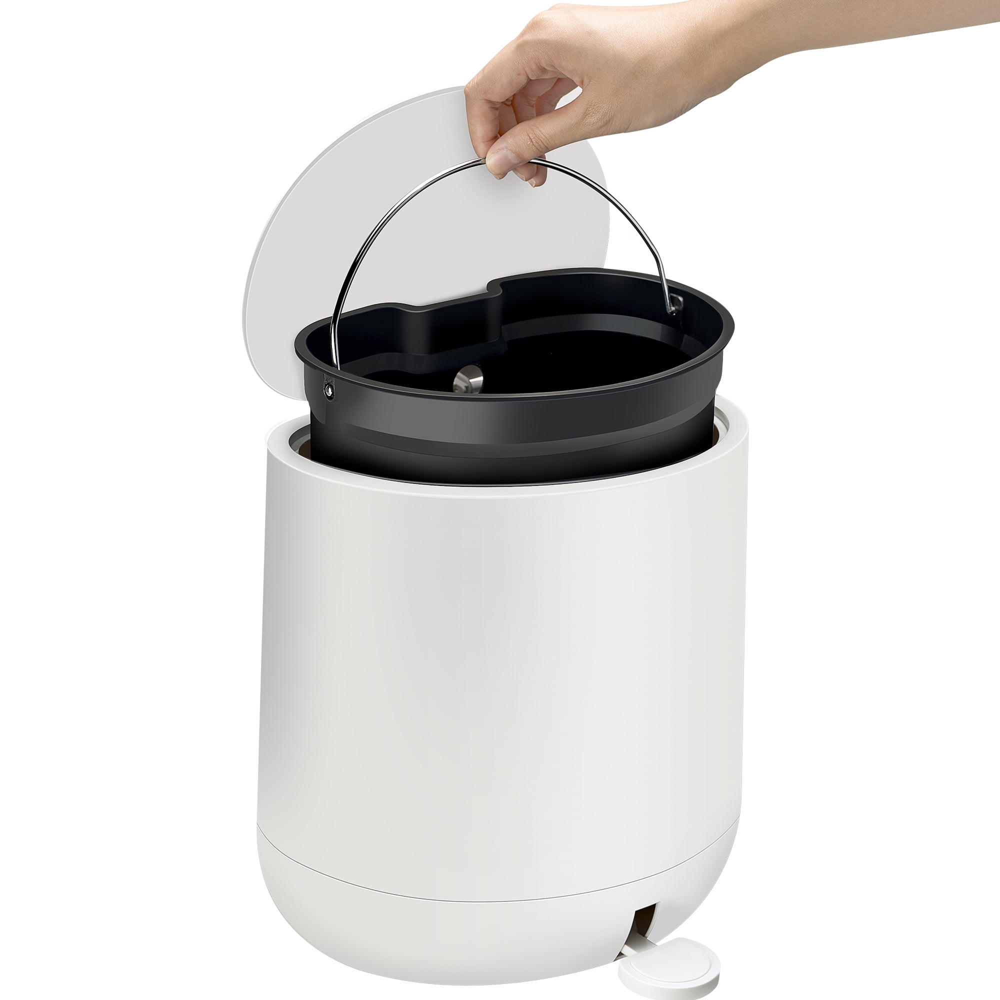 Stepon Trash Can Plastic Garbage Can with Lid, 9L Modern Waste Basket, White