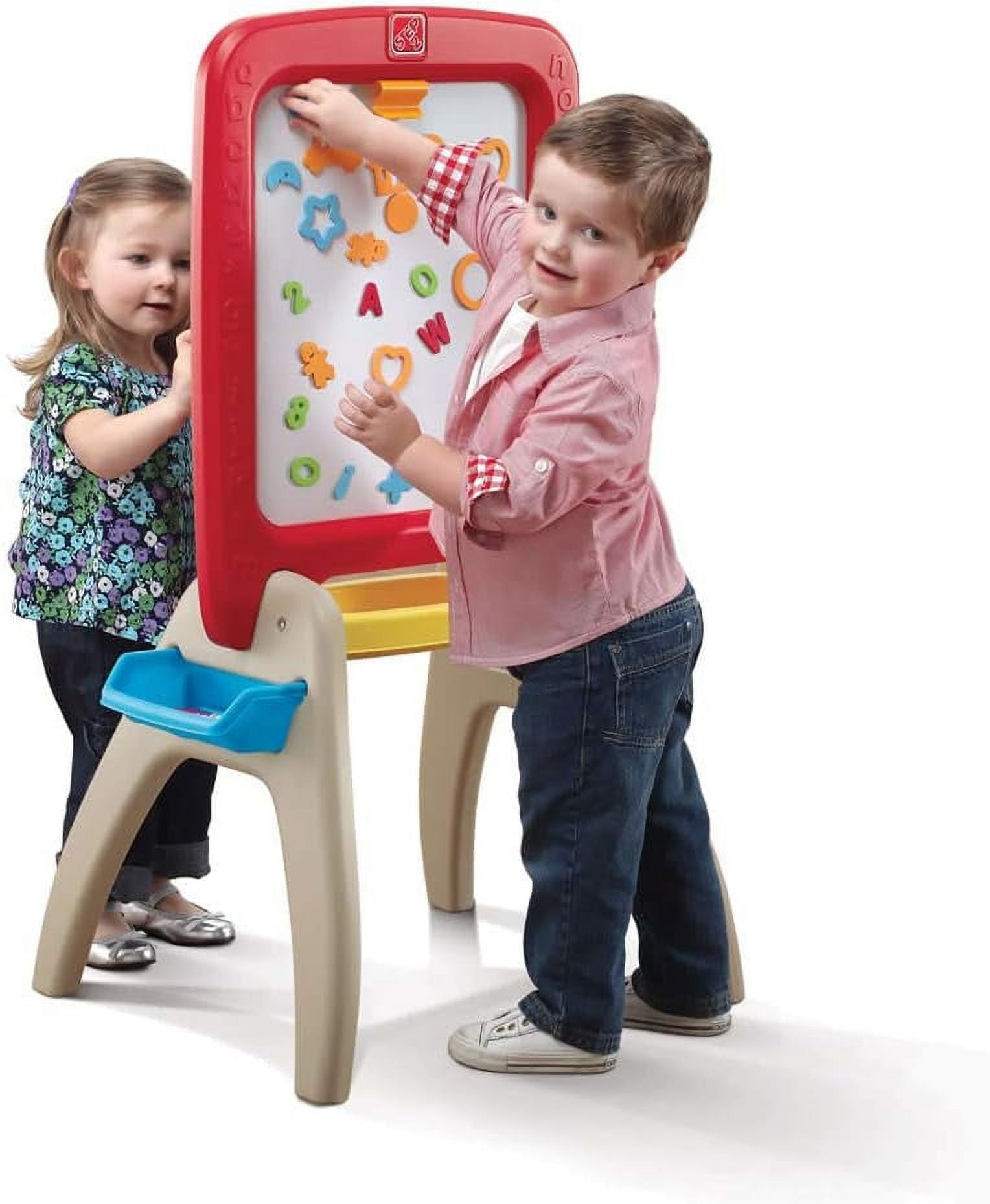 Red and Beige Freestanding Toddler Magnetic Chalkboard Easel
