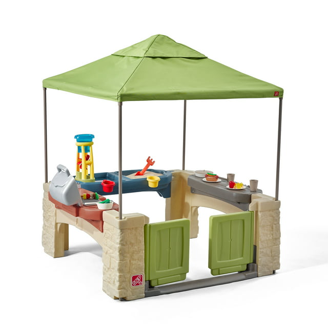 Step2 All-Around Playtime Patio with Canopy with 16 Play Accessories Playhouse Kids Outdoor Toys