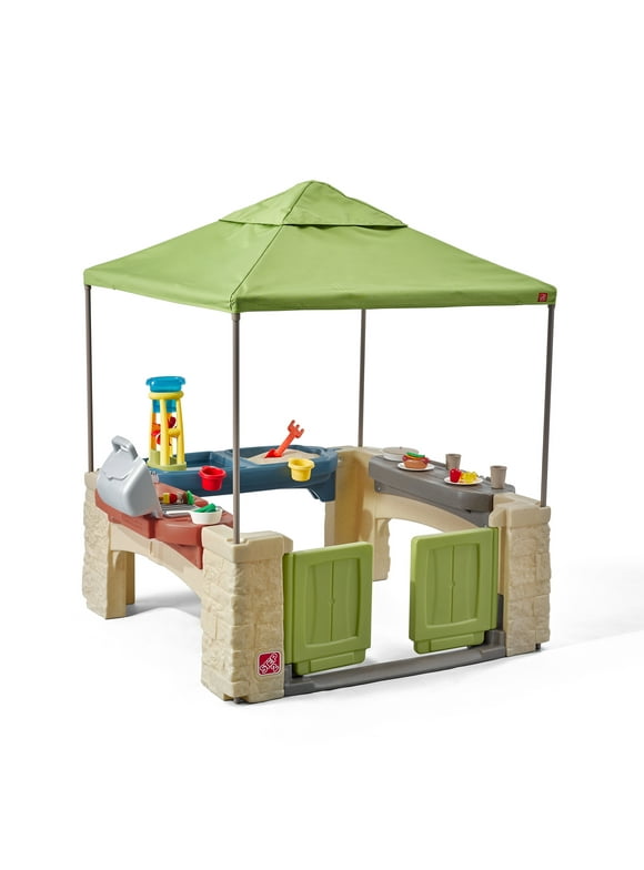Step2 All-Around Playtime Patio with Canopy with 16 Play Accessories Playhouse Kids Outdoor Toys
