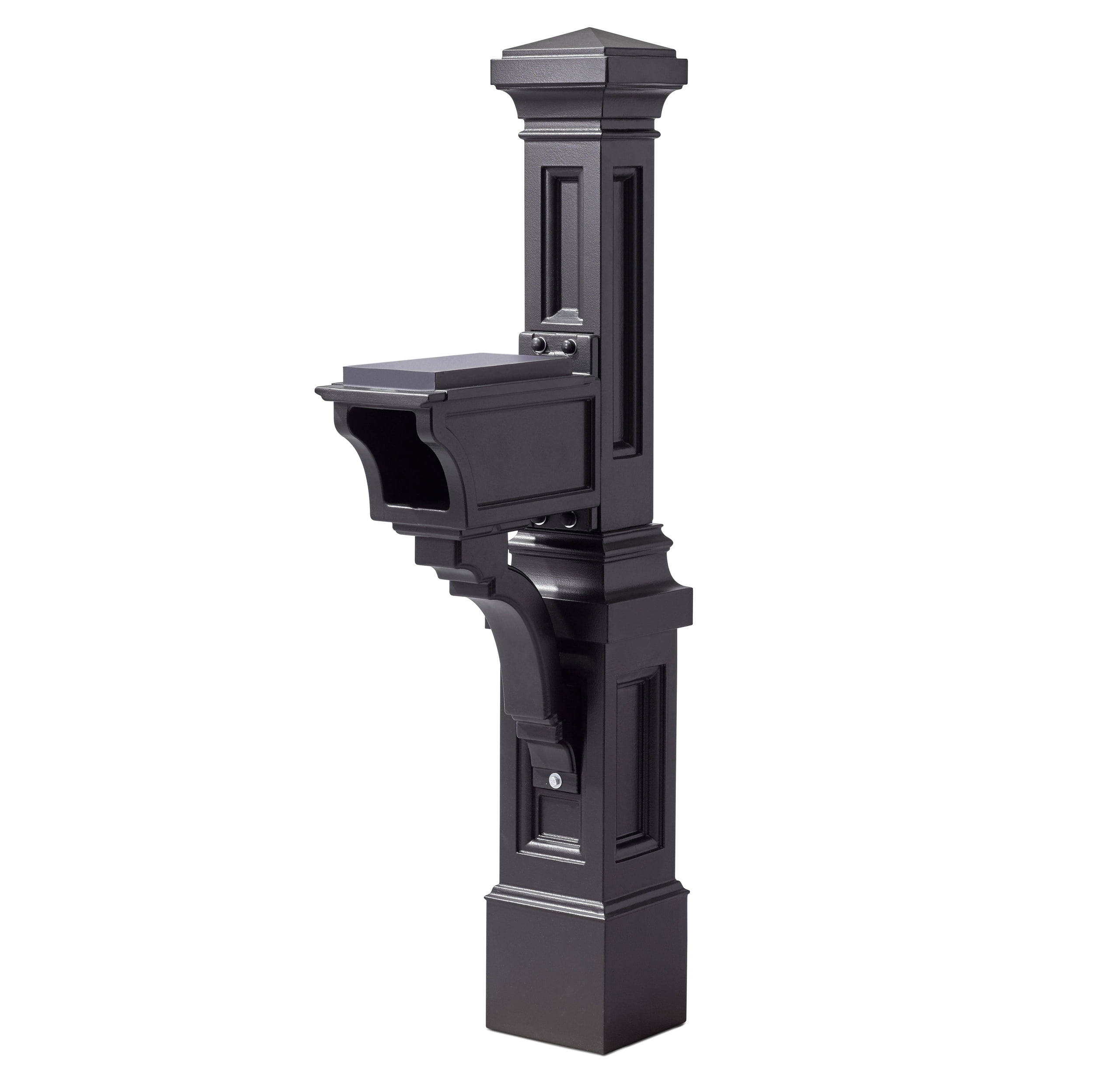 Atherton 59.75" Black Resin Mailbox Post with Newspaper Holder