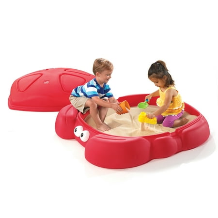 Step2 Crabbie Sandbox Red Plastic Outdoor Sandbox with Cover for Kids