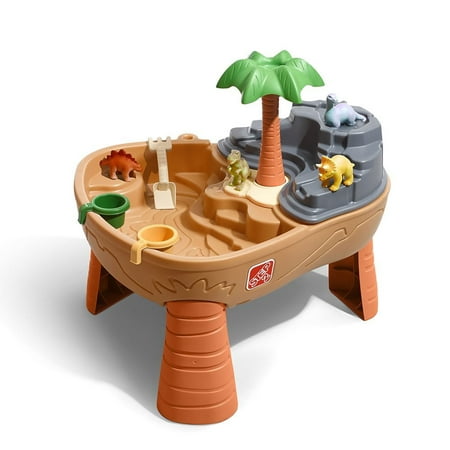 Step2 Dino Dig Brand Plastic Sandbox and Water Table for Toddlers with 7-piece Dinosaur Playset