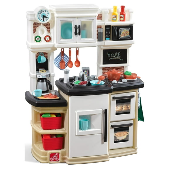 Step2 Great Gourmet Tan and White Plastic Kid Kitchen Playset includes 35 Piece Toy Kitchen Playset