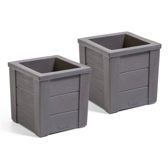 Step2 Lakewood 16" Resin Dark Cedar Indoor Outdoor Planter 2 Pack