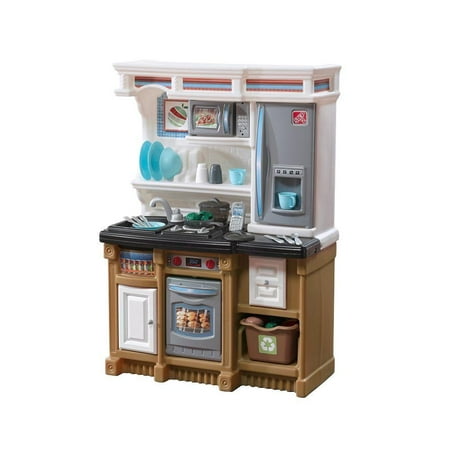 Step2 Lifestyle Custom Brown and White Kitchen includes 20 Piece Plastic Kitchen Playset