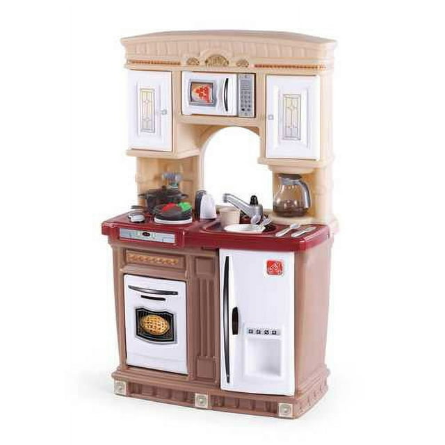 Step2 Lifestyle Fresh Accents Brown Toddler Plastic Kitchen with 30 Piece Kitchen Play Set