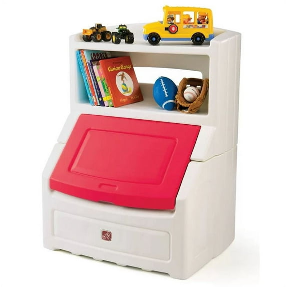Step2 Lift & Hide Red 38" Tall Plastic Toddler Bookcase and Kid Toy Box and Toy Storage