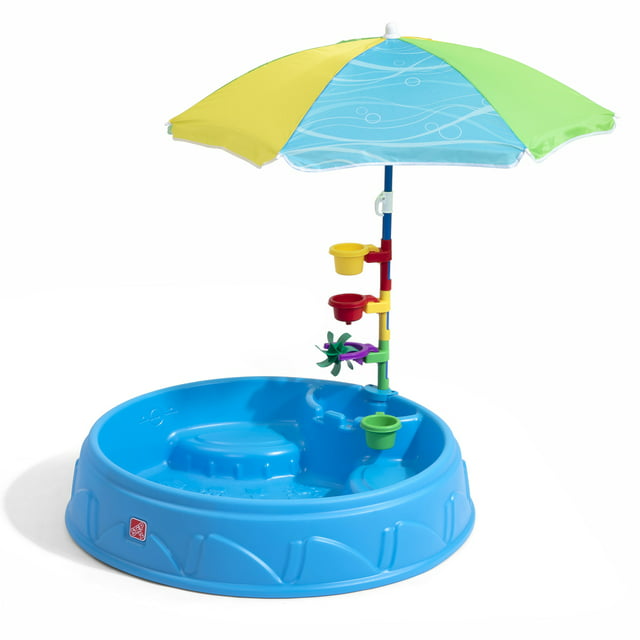 Step2 Play & Shade Blue Plastic Kiddie Pool for Toddlers with Umbrella