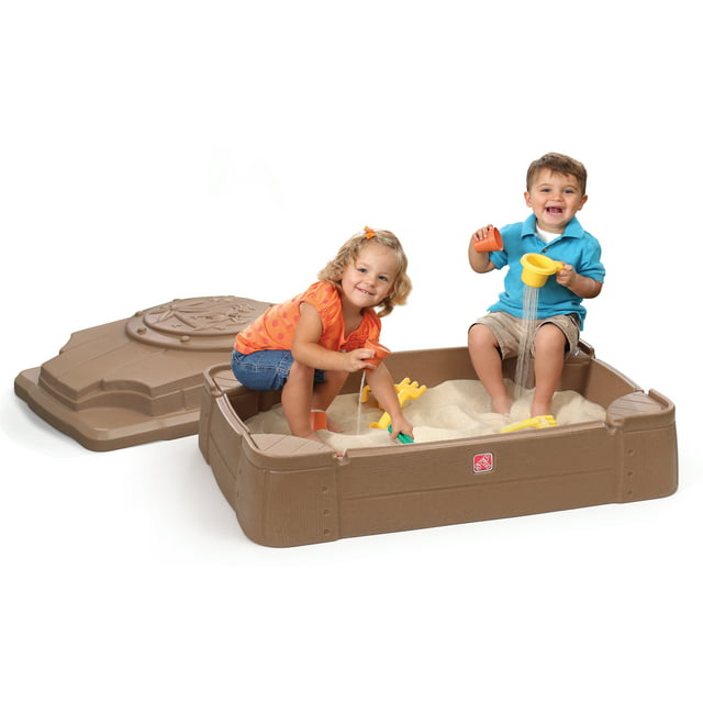Step2 Play and Store Sandbox Brown Plastic Kids Outdoor Toy with Cover