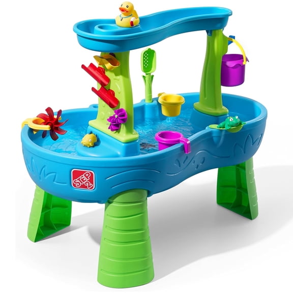 Step2 Rain Showers Splash Pond Water Table with Cover, 13-Piece for Outdoor Play Set, Blue