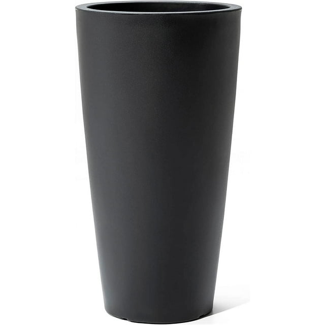 Step2 Tremont Tall Round Tapered Planter, Large Planters for Outdoor Plants, Gardening and Flower Pot for Patio or Porch, Efficient Drainage, Durable Plastic, Onyx Black, 1-Pack