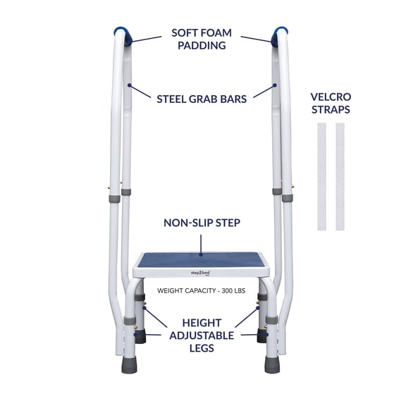 Step2Health Step2Bed Mini White Adjustable Height Bedside Safety Step 1-Count 10 Inch Max Height