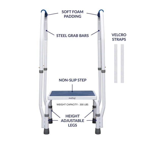 Step2Health Step2Bed Mini White Adjustable Height Bedside Safety Step 1-Count 10 Inch Max Height