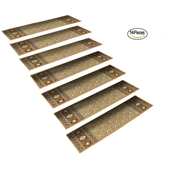 StepBasic Non-Slip Rubber Backing Resistant Carpet Stair Gripper Set of 14 - Brown Diamond ( 8.5" x 26" )
