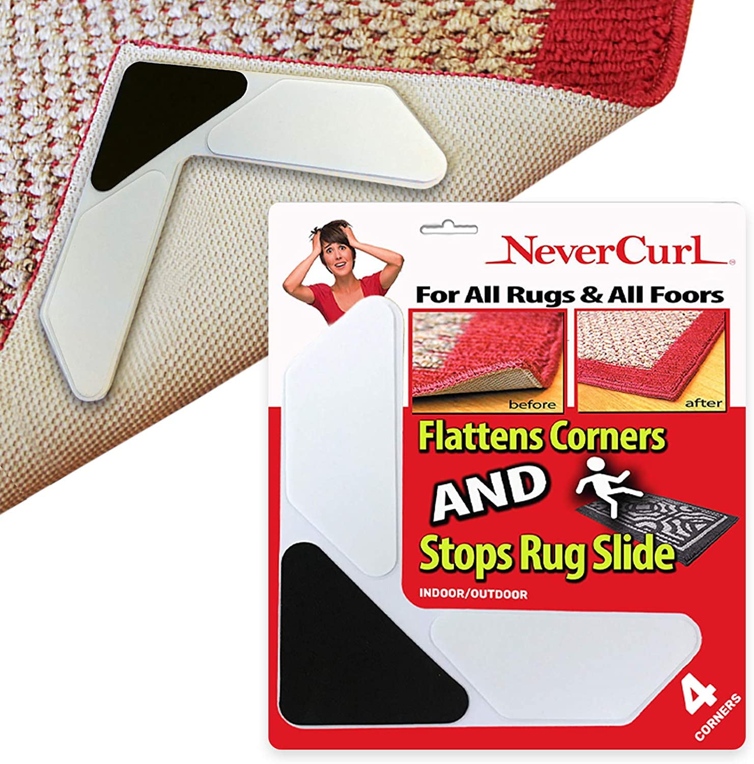 X-Protector Rug Grippers New 8 Pcs Anti Curling Rug Gripper - Rug Pad - Keeps Your Rug in Place & Corners Flat - Carpet Gripper Renewable Gripper Tape