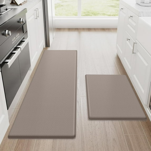StepRite Kitchen Mats, 2PCS Kitchen Rugs, Cushioned Anti Fatigue Kitchen Mats for Floor, Non-Slip Standing Desk Mat, Waterproof Kitchen Rug Set for Kitchen, Floor, Office, 17.3"x30"+17.3"x47", Khaki