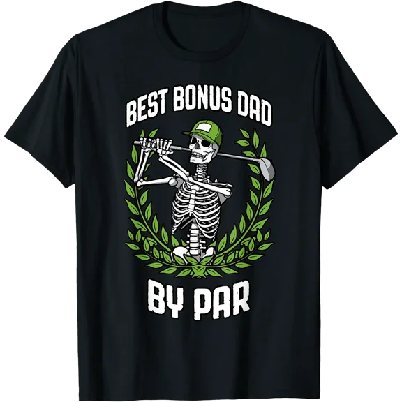 Stepdad Best Bonus Dad By Par Golf Funny Skeleton Golfer T-Shirt, Unisex T-Shirt