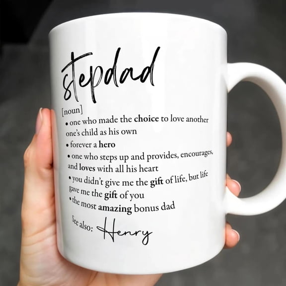 Stepdad Definition, Personalized Custom Coffee Mug, Gift For Step Dad, Bekilab Ceramic Coffee Mug, 11oz 15oz Gift